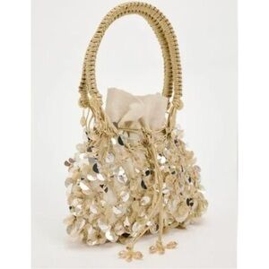 Zara summer gold/tan little beaded bucket bag